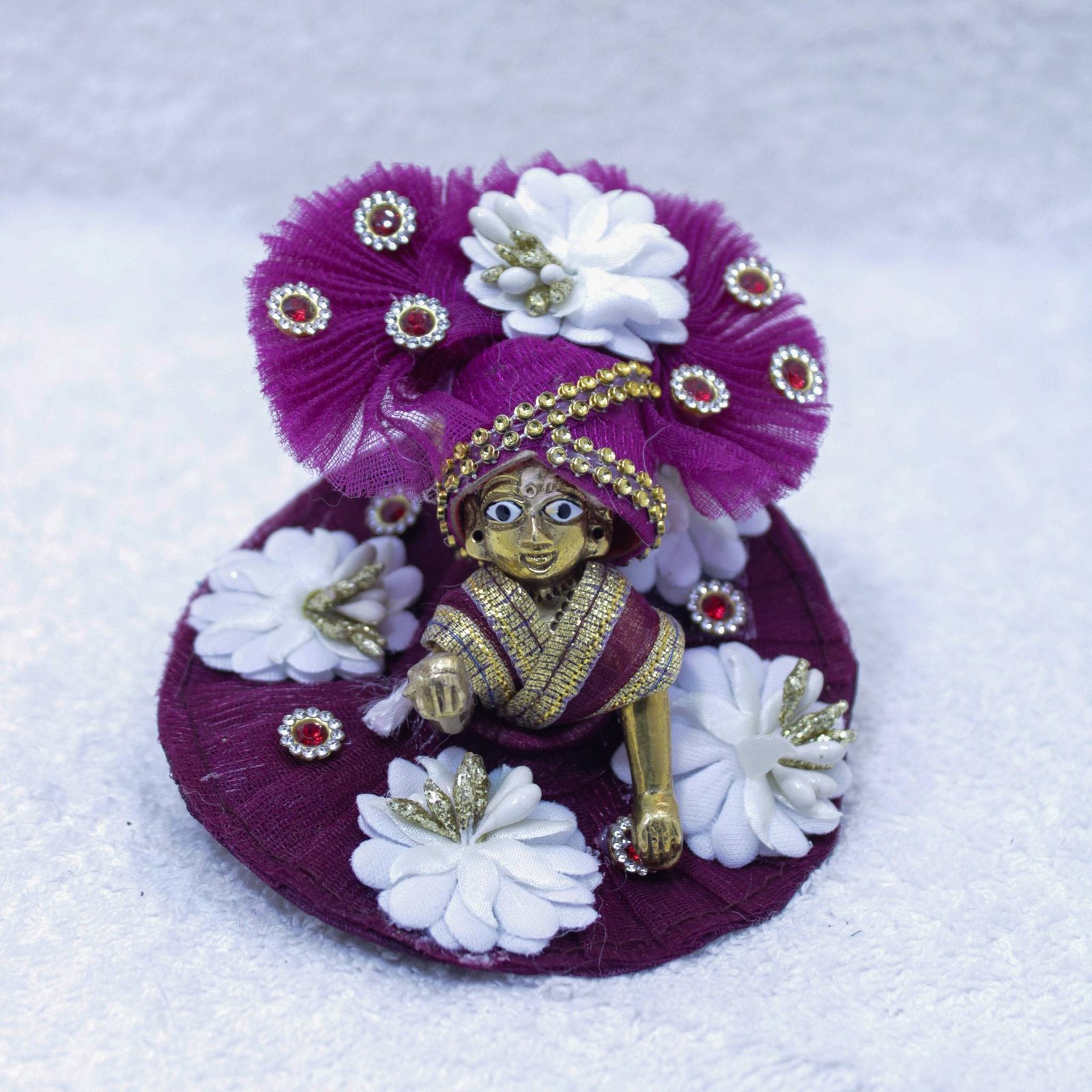 Handcrafted Laddu Gopal Idol with Designer Poshak (Purple Floral Edition)