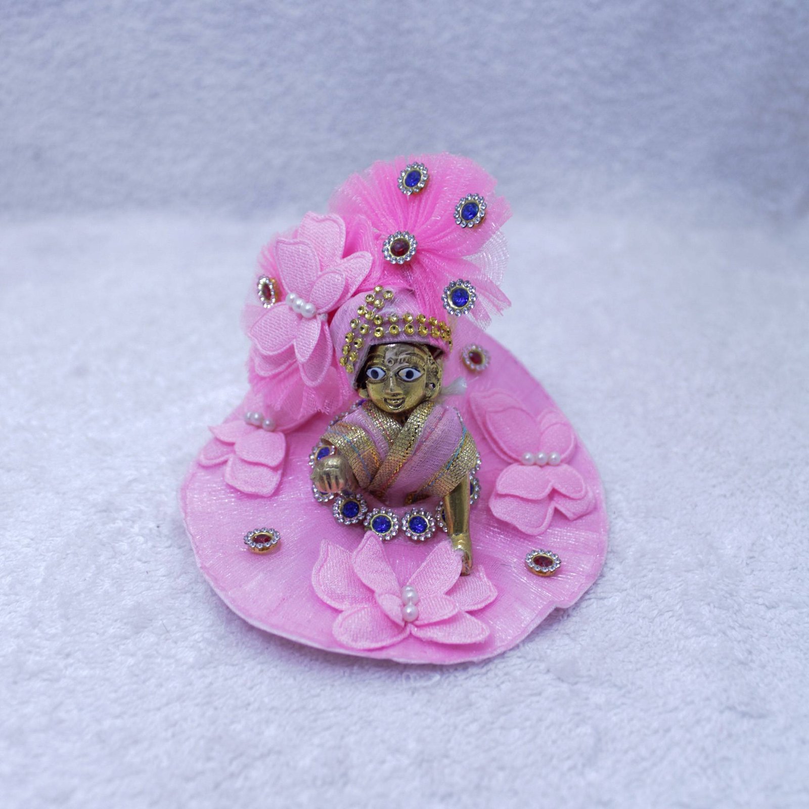 Handcrafted Laddu Gopal Idol with Pink Designer Poshak (Floral Pearl Edition)