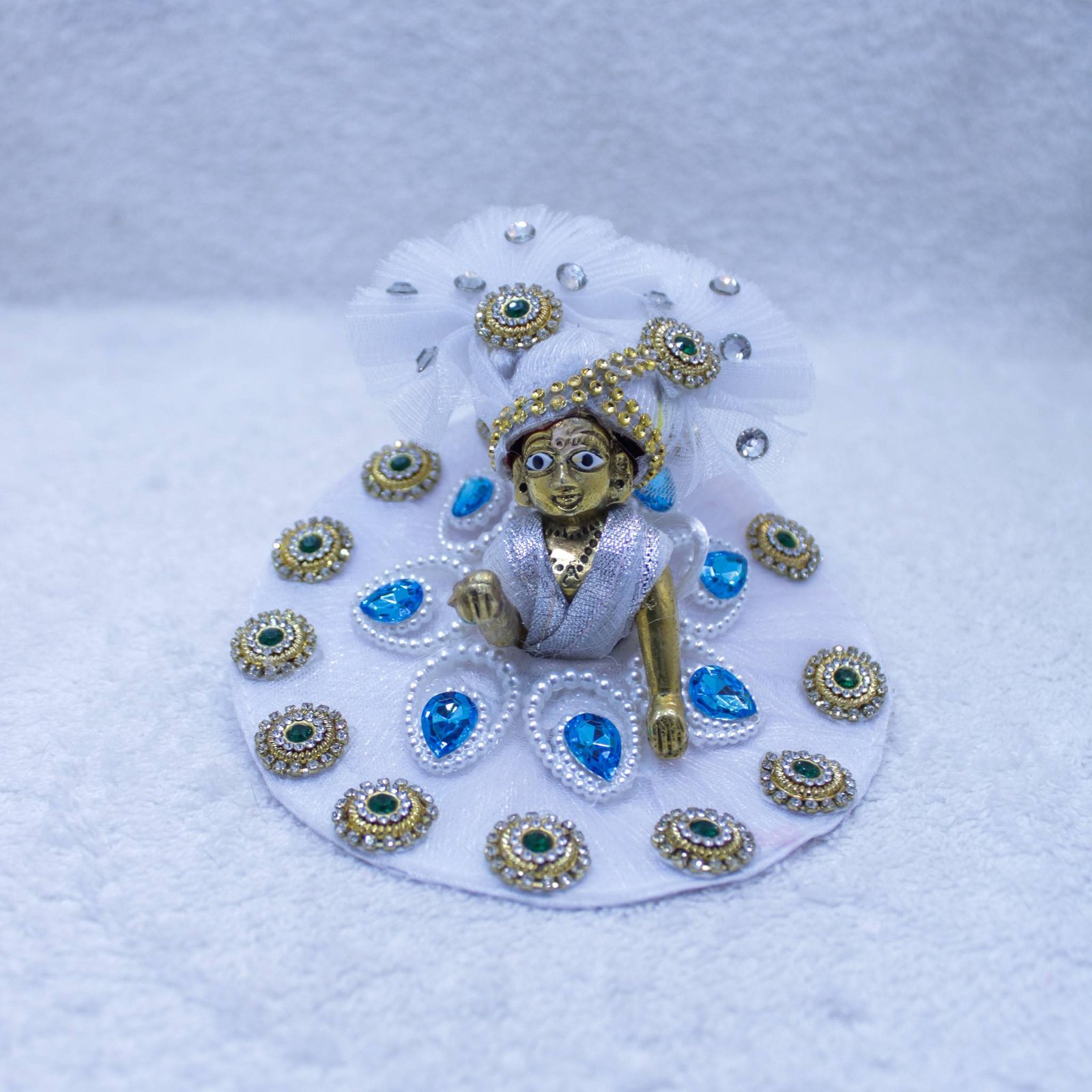 Handcrafted Laddu Gopal Idol with White Designer Poshak (Blue Crystal Royal Edition)