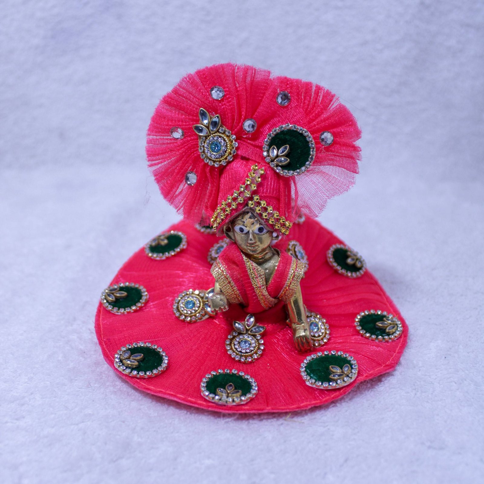 Handcrafted Laddu Gopal Idol with Rani Pink Designer Poshak (Emerald Stone Royal Edition)
