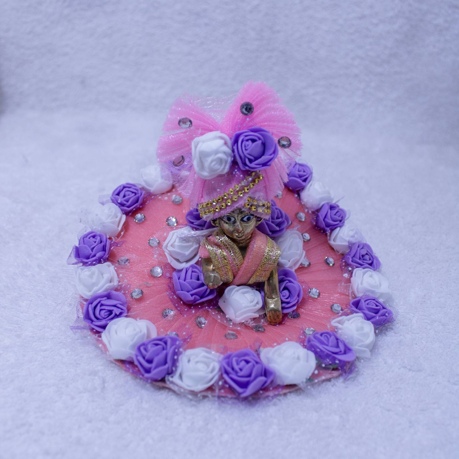 Handcrafted Laddu Gopal Idol with Peach Pink Designer Poshak (Lavender Floral Edition)